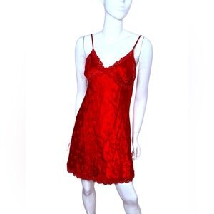 Vintage 90s Jaclyn Smith red satin heart print‎ slip dress sleepwear medium